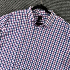 JF J.Ferrar Mens XXL Slim Fit Stretch Dress Shirt Purple Blue‎ Check Long Sleeve